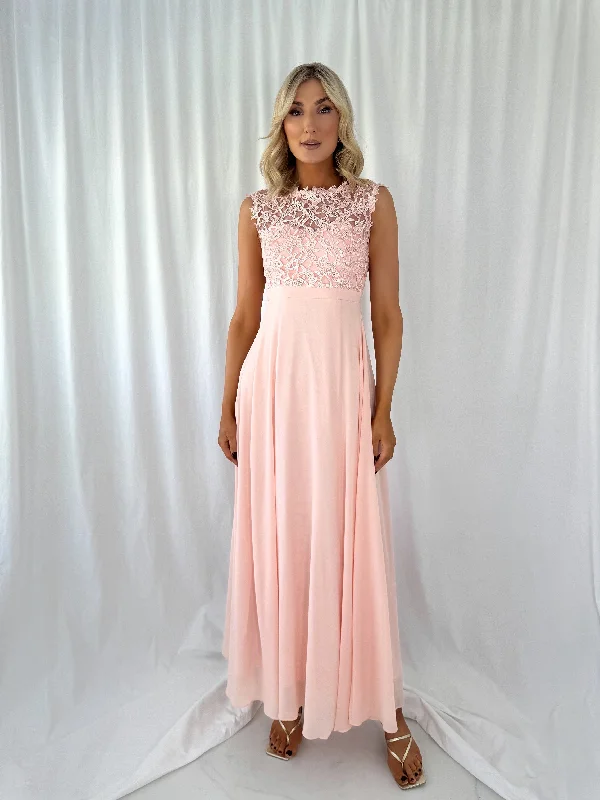 Wedding guest dresses with tiered skirts for a feminine lookSavina Maxi Dress with Embroidered Top - Light Pink