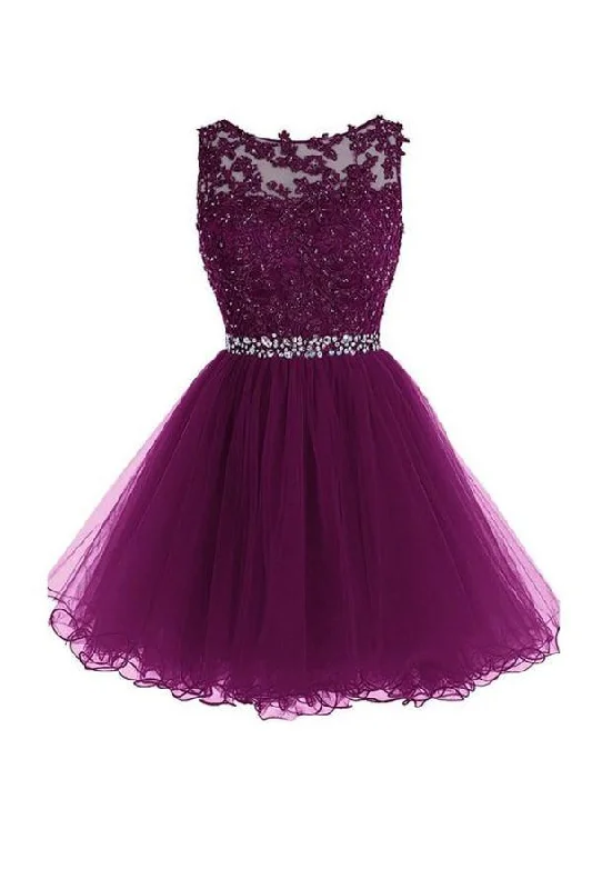 Midi - length party dresses for a modest and fashionable choiceScoop Short Grape Zipper-up Tulle Homecoming Dress PG095 Midi - length party dresses for a modest and fashionable choiceScoop Short Grape Zipper-up Tulle Homecoming Dress PG095
