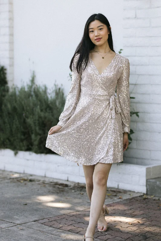Sheath - style wedding guest dresses with lace overlaysSierra Sequin Wrap Dress