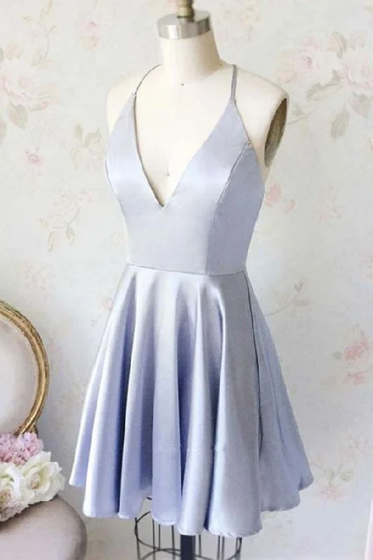 Party dresses with a ruched fabric for a textured and flattering effectSimple A Line V Neck Light Blue Satin Homecoming Dresses with Pockets PD258 Party dresses with a ruched fabric for a textured and flattering effectSimple A Line V Neck Light Blue Satin Homecoming Dresses with Pockets PD258