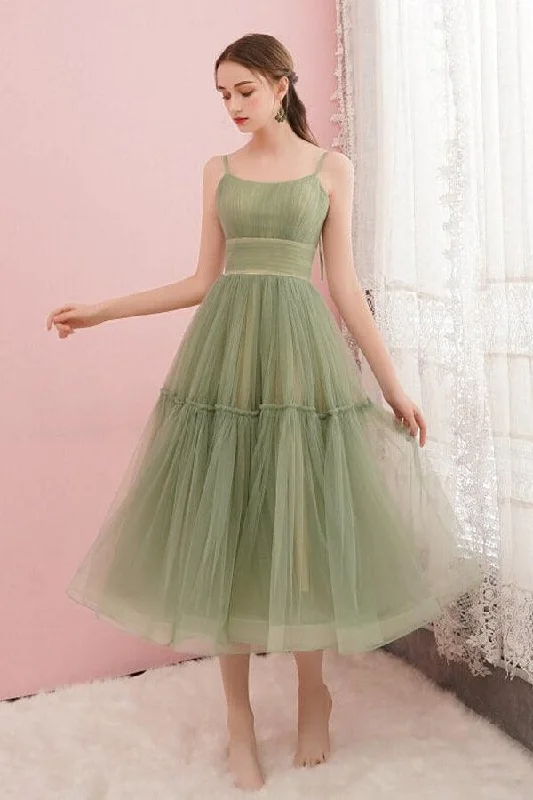 Retro - style party dresses inspired by the 1920s - 1980sSimple Sage Green Tulle Round Neck Homecoming Graduation Dresses PD434 Retro - style party dresses inspired by the 1920s - 1980sSimple Sage Green Tulle Round Neck Homecoming Graduation Dresses PD434