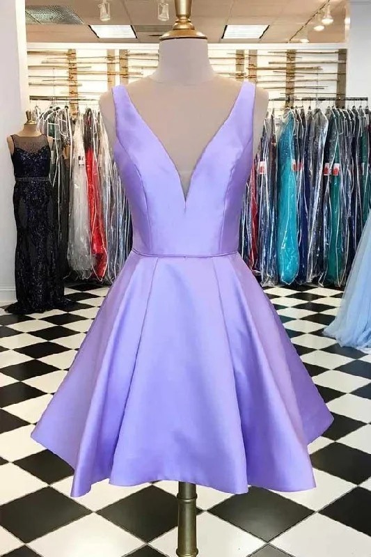 Ball gown party dresses with a full skirt for a princess - like lookSimple Satin Short Prom Dress Lavender Homecoming Dress PD319 Ball gown party dresses with a full skirt for a princess - like lookSimple Satin Short Prom Dress Lavender Homecoming Dress PD319
