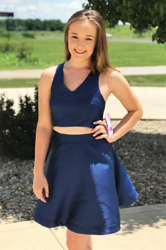 Prom party dresses with a glamorous and elegant aestheticSimple Satin Two Piece Short Royal Blue Homecoming Dress PD309 Prom party dresses with a glamorous and elegant aestheticSimple Satin Two Piece Short Royal Blue Homecoming Dress PD309