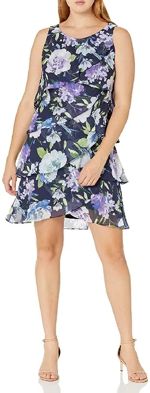 Cocktail dresses with a pleated skirt and a square necklineSL Fashions 9171734 Short Sleeveless Floral Dress Sale