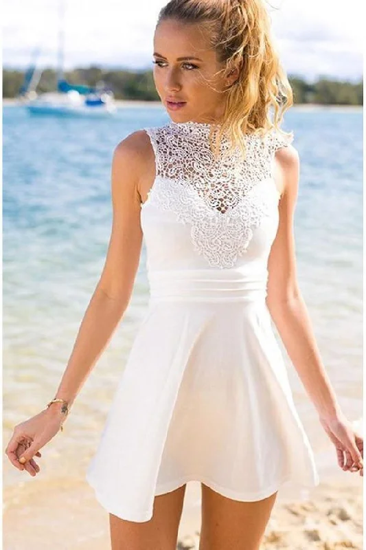 Backless party dresses for a sexy and alluring appearanceShort Open Back White Stretch Satin Homecoming Dress with Lace PG128 Backless party dresses for a sexy and alluring appearanceShort Open Back White Stretch Satin Homecoming Dress with Lace PG128