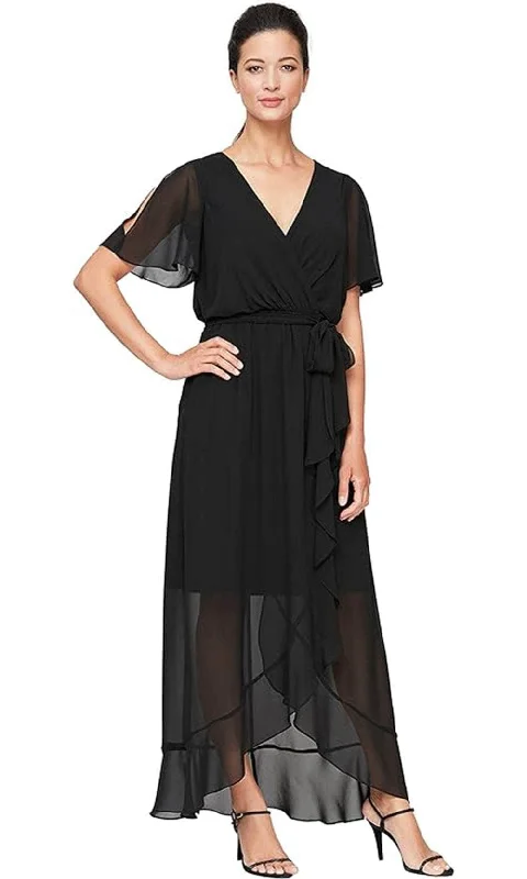 A - line cocktail wedding guest dresses in pastel colorsSLNY 9170657 - Surplice Chiffon Ruffle Dress