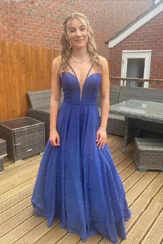 Party dresses with a metallic - thread embroidery for a luxurious touchSparkly V-neckline Sweep Train A-line Prom Dresses Evening Gowns PSK327 Party dresses with a metallic - thread embroidery for a luxurious touchSparkly V-neckline Sweep Train A-line Prom Dresses Evening Gowns PSK327