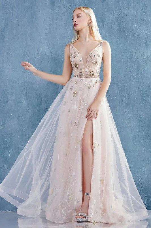 Bodycon dress in a geometric pattern​Andrea & Leo CDA0827 Starry Beaded Long Prom Dress