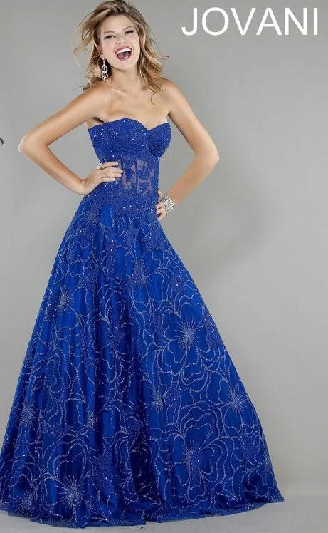 Wedding guest dresses with tiered skirts for a feminine lookJovani 14913 Strapless Long Formal Lace Dress