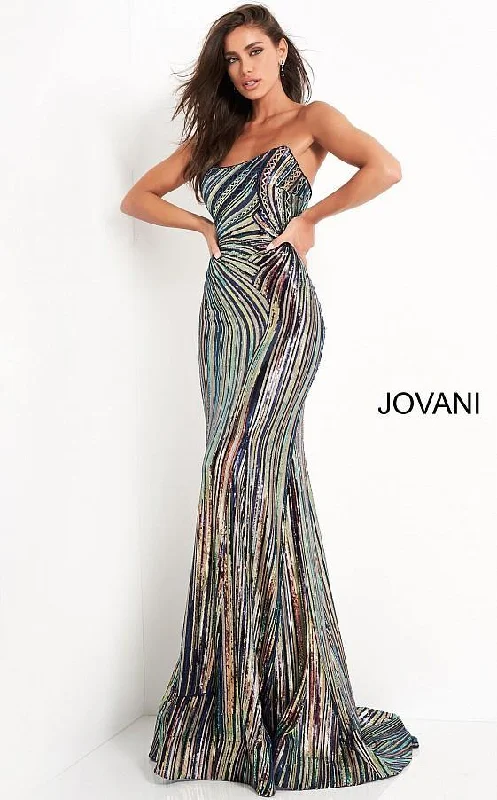Long - sleeved bodycon dress for a formal winter event​Jovani 04810 Strapless Sequin Prom Dress