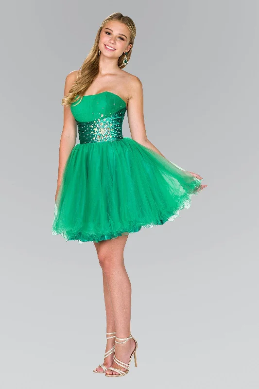 Bodycon dress with a transparent panel​Strapless Short Tulle Prom Dress