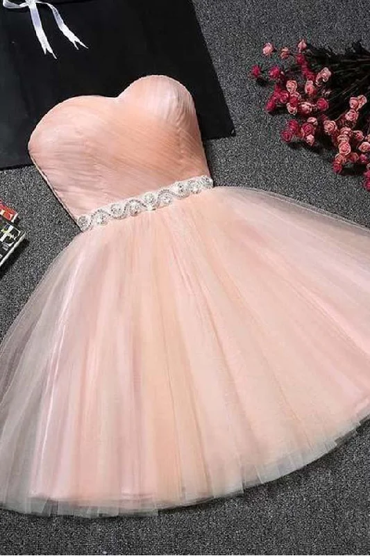 Tulle party dresses with a fairy - tale charm for formal occasionsStrapless Sweetheart Neck Homecoming Dress Blush Pink Short Prom Dresses PD304 Tulle party dresses with a fairy - tale charm for formal occasionsStrapless Sweetheart Neck Homecoming Dress Blush Pink Short Prom Dresses PD304