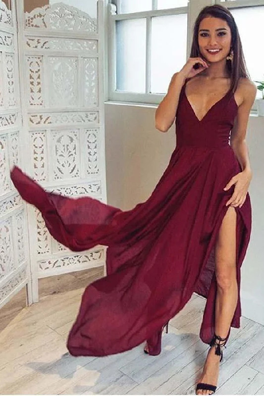 Party dresses with a paisley pattern for a bohemian - inspired lookStraps V Neck Burgundy High Low Party Dress Homecoming Dresses PD310 Party dresses with a paisley pattern for a bohemian - inspired lookStraps V Neck Burgundy High Low Party Dress Homecoming Dresses PD310