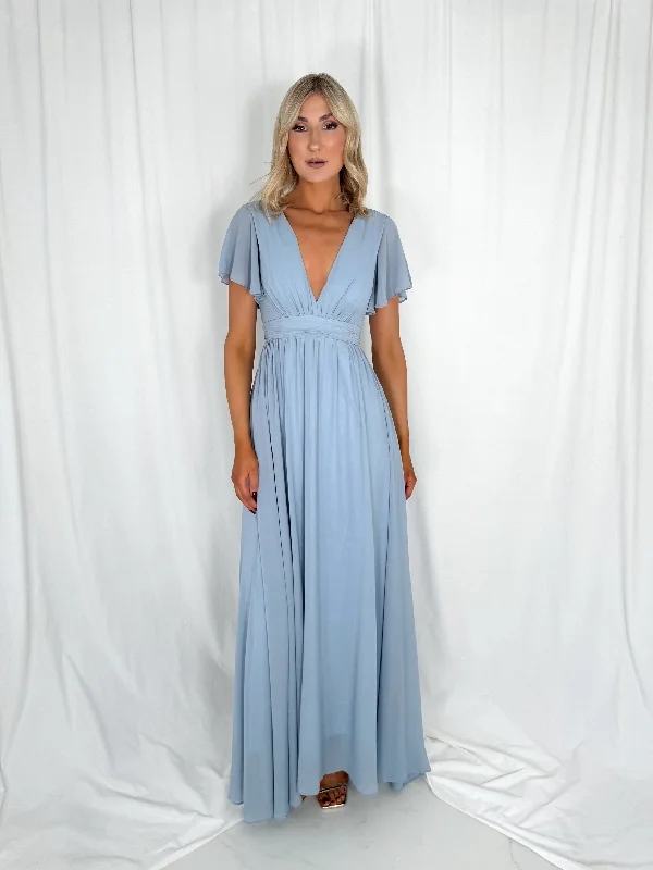 Sleeveless wedding guest dresses with ruffled hemsTacha Short Sleeves Maxi Dress - Dusty Blue