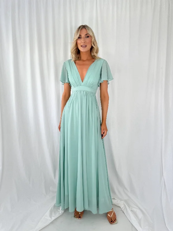 Sheath - style wedding guest dresses with lace overlaysTacha Short Sleeves Maxi Dress - Light Green