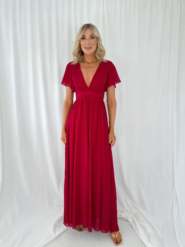 Tea - length wedding guest dresses with polka dot patternsTacha Short Sleeves Maxi Dress - Red
