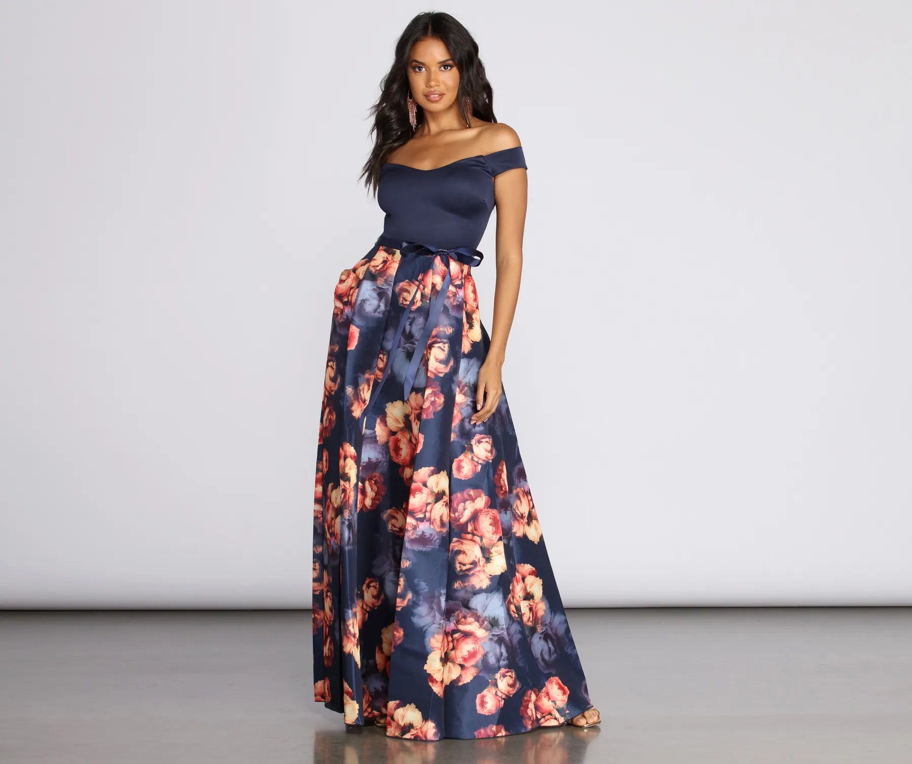 Bow - backed wedding guest dresses in silk for a luxurious feelTatianna Floral Gown
