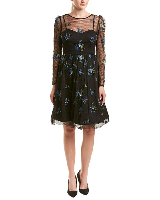 Cocktail dresses with a mesh panel and a high - neck designTaylor - 9862M Knee Length Puff Sleeve Illusion Embroidered Dress