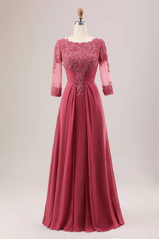 Satin cocktail dresses with a high - low hem for a modern touchTerracotta A Line Scoop Neck Chiffon Mother of Bride Dress with Appliques