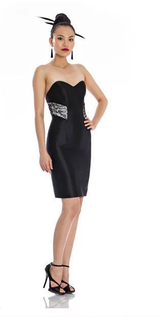 Geometric - printed cocktail dresses with a long - sleeve optionTheia - 881946 Strapless Satin Fitted Cocktail Dress