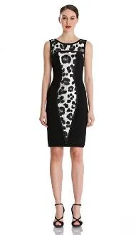 One - shoulder cocktail dresses in emerald green for a bold statementTheia - 882057 Sleeveless Animal Print Ponte Sheath Dress
