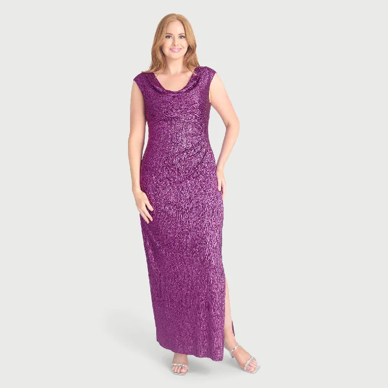 Mini wedding guest dresses with glittery accents for a trendy lookTurner Fuchsia Cowl Neck Floor Length Dress Mini wedding guest dresses with glittery accents for a trendy lookTurner Fuchsia Cowl Neck Floor Length Dress