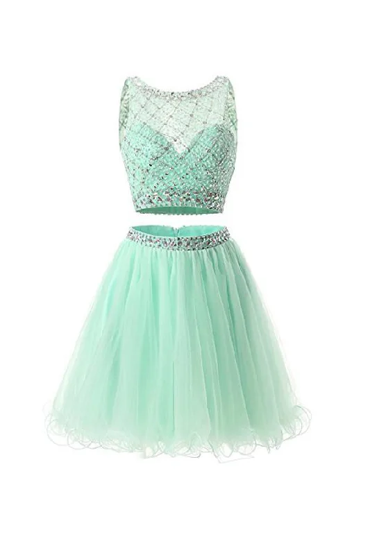 Party dresses with a pom - pom trim for a fun and festive touchTwo Piece Mint Tulle Homecoming Dresses Prom Dresses PG051 Party dresses with a pom - pom trim for a fun and festive touchTwo Piece Mint Tulle Homecoming Dresses Prom Dresses PG051