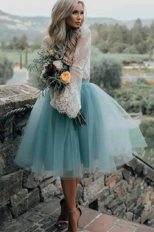 80s - inspired party dresses with bold colors and big shouldersTwo Piece Tulle See Through Long Sleeve Lace Homecoming Dress PD208 80s - inspired party dresses with bold colors and big shouldersTwo Piece Tulle See Through Long Sleeve Lace Homecoming Dress PD208