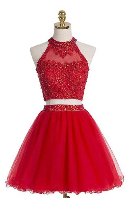 Party dresses with a detachable train for added versatilityTwo pieces Halter Red Sleeveless Homecoming Dress PG021 Party dresses with a detachable train for added versatilityTwo pieces Halter Red Sleeveless Homecoming Dress PG021