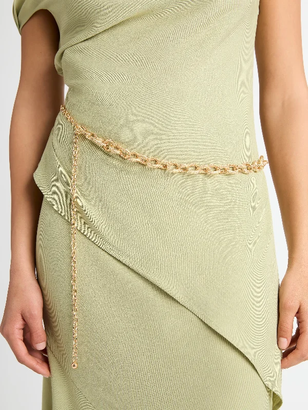 Sleeveless wedding guest dresses with pleated bodicesTYLA CHAIN BELT
