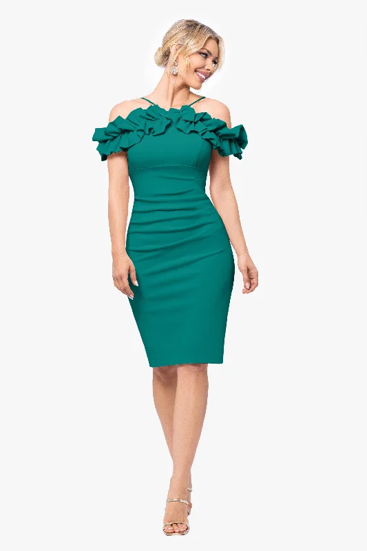 Little black cocktail dresses with lace detailing"Tyler" Short Scuba Crepe Off the Shoulder Ruffle Dress Little black cocktail dresses with lace detailing"Tyler" Short Scuba Crepe Off the Shoulder Ruffle Dress