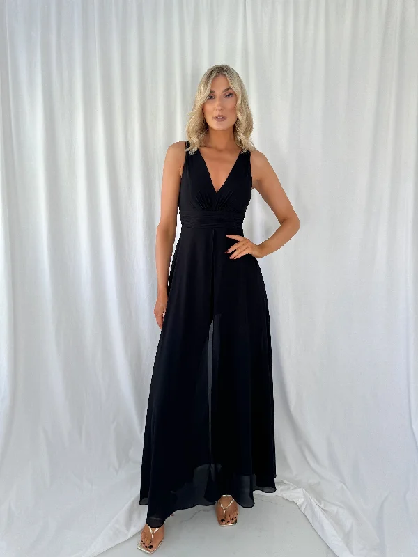 Wedding guest dresses with patchwork designs for a unique lookJumpsuit with a cape - Black
