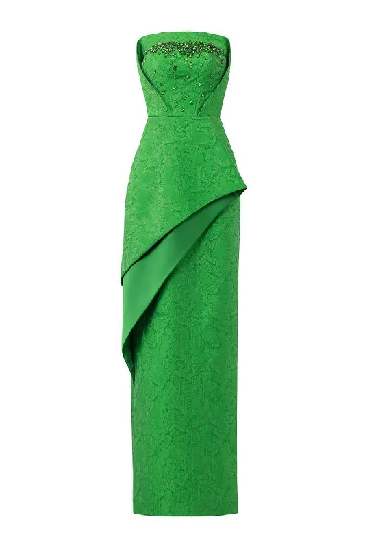 Short - length party dresses with a ruffled skirt for a flirty lookVisage Strapless Straight Across Neck Jacquard Floor Length Dress Short - length party dresses with a ruffled skirt for a flirty lookVisage Strapless Straight Across Neck Jacquard Floor Length Dress