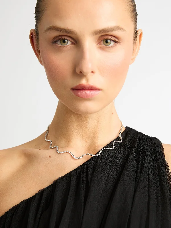 Wedding guest dresses with keyhole backs and flowing fabricsWAVY NECKLACE