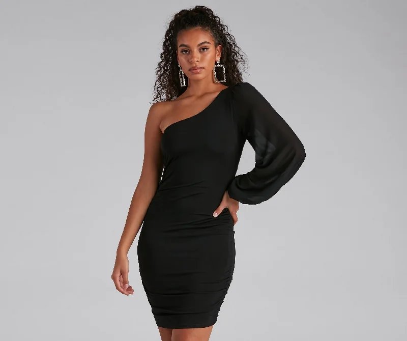 Cocktail dresses with a keyhole back and a midi - lengthWhat A Look One Shoulder Mini Dress