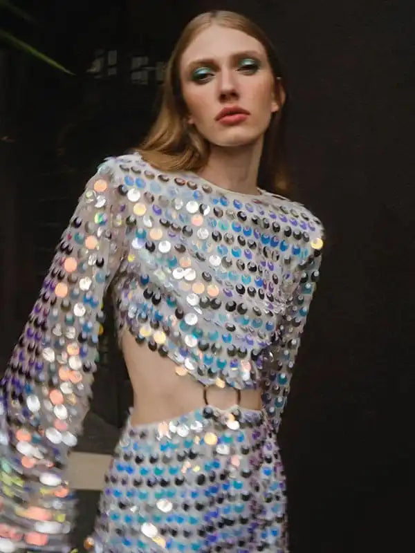Satin - lined cocktail dresses with a lace outer layerWomen’s fashion new sequined irregular dress