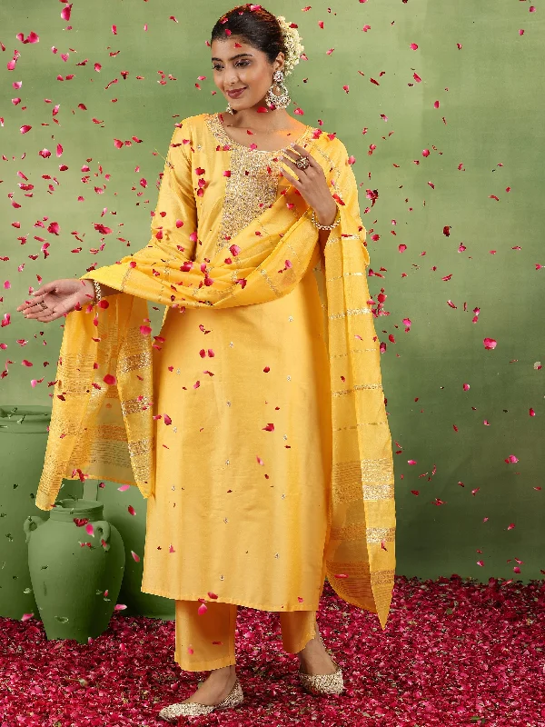 Metallic cocktail dresses with a halter neck for a glamorous occasionYellow Embroidered Silk Blend Straight Suit With Dupatta Metallic cocktail dresses with a halter neck for a glamorous occasionYellow Embroidered Silk Blend Straight Suit With Dupatta