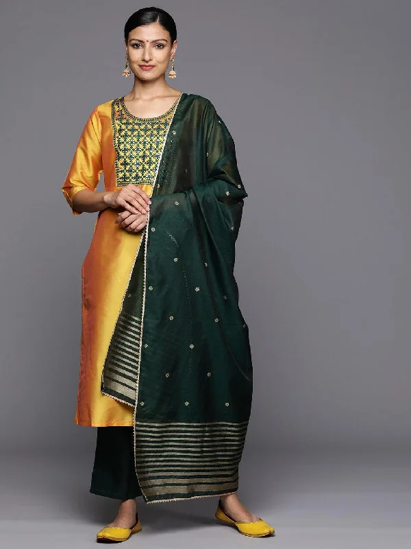 Velvet cocktail dresses with long sleeves for winter galasYellow Printed Silk Blend Straight Kurta With Trousers & Dupatta