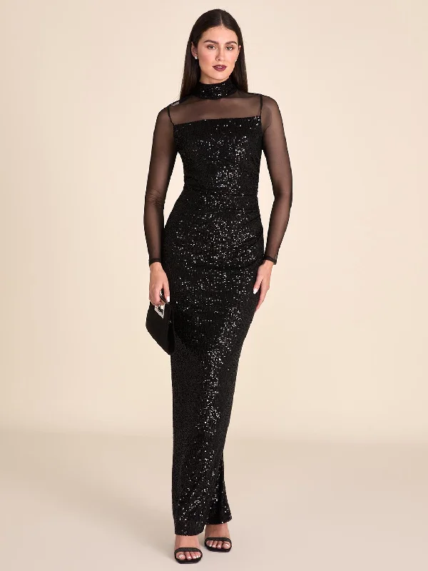 Prom dresses with lace - up side panels and ruffled bodices for a feminine and detailed lookMock Neck Sequin Column Gown Prom dresses with lace - up side panels and ruffled bodices for a feminine and detailed lookMock Neck Sequin Column Gown