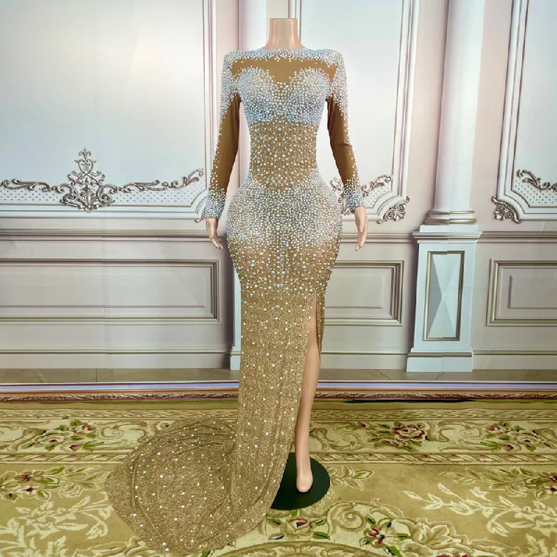 Prom dresses with keyhole backs and rhinestone - studded straps for a flirty lookAD1509 Kimshein Luxury Dresses For Women Full Sleeve Crew Neck Split Beaded Floor Length Gown Dresses Women Evening Prom dresses with keyhole backs and rhinestone - studded straps for a flirty lookAD1509 Kimshein Luxury Dresses For Women Full Sleeve Crew Neck Split Beaded Floor Length Gown Dresses Women Evening