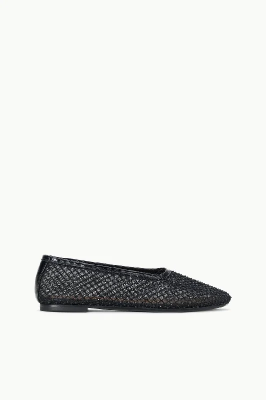 Formal dresses with ruched back panels and button - down fronts for a unique and flattering fitALBA BALLET FLAT | BLACK CRYSTAL MESH