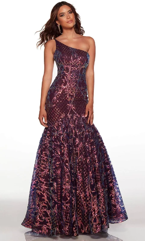 Prom dresses with lace - trimmed sleeves and empire - style waists for a flattering and vintage - inspired formal affairAlyce Paris 61421 - Asymmetrical Sequined Trumpet Gown