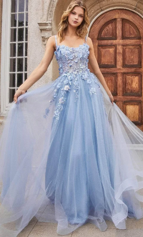 Prom dresses with ruched bodices and organza sleeves for a romantic lookAndrea and Leo A1142 - Scoop Floral Appliqued Prom Gown