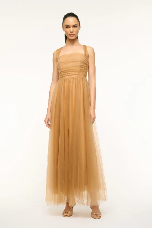Prom dresses with lace - up side panels and ruffled bodices for a feminine and detailed lookANTONIA DRESS | CAMEL