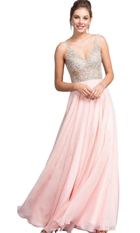 Prom dresses with tiered ruffled sleeves and satin skirts for a feminine and voluminous lookAspeed Design - Beaded Bodice A-Line Gown L2055