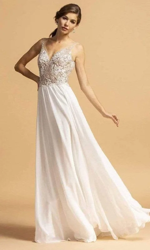 Formal dresses with wrap - around styles and beaded belts for a customized fitAspeed Design - V-Neck Beaded A-Line Dress L2090