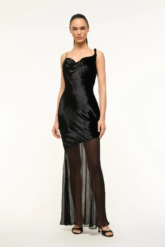 Prom dresses with illusion necklines and crystal embellishments for a formal affairBEATON DRESS | BLACK