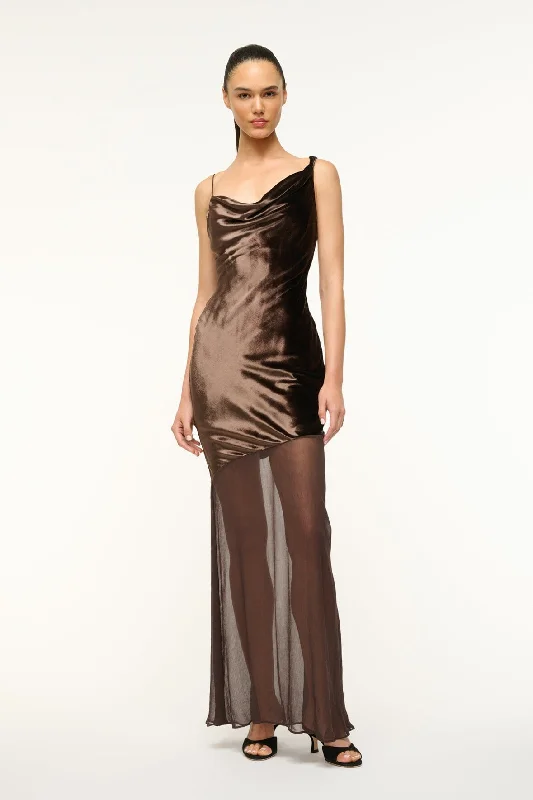 A - line formal dresses with beaded lace appliques for formal eventsBEATON DRESS | DARK CHOCOLATE