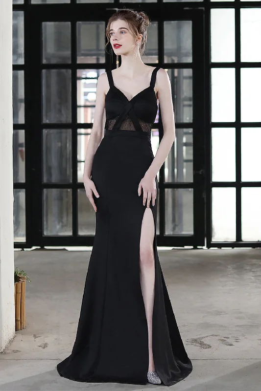 Party dresses with a satin - lined interior for added comfort​Black Mermaid Long Prom Formal Dress
