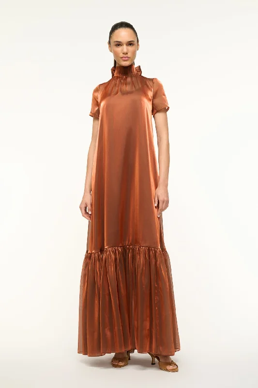 Formal dresses with off - the - shoulder sleeves and rhinestone accents for a sophisticated promCALLUNA DRESS | IRIDESCENT CACAO